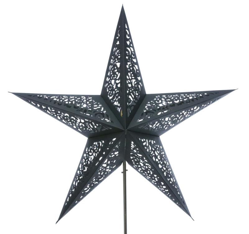 Kala Schwarz / Silberglitter  - Faltbarer Leuchtstern, Weihnachtsstern aus Papier mit 5 Zacken, 60 cm